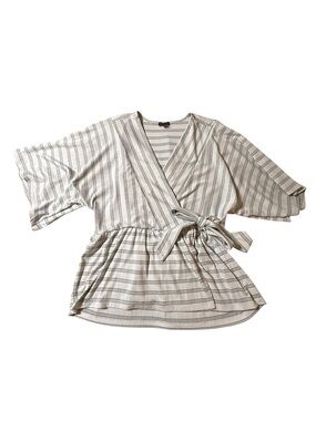 Ann Taylor Loft Outlet Striped Faux Wrap Shirt Women S Gray/White Striped